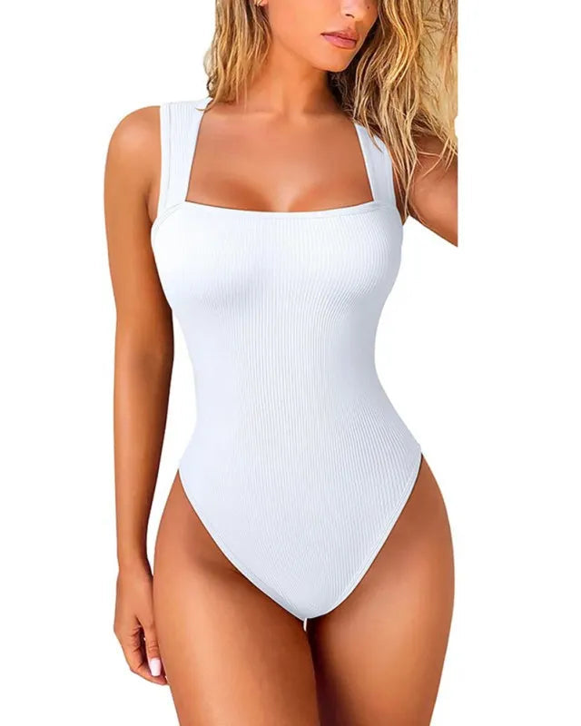 Sculpt Square Neck T-Strap Ribbed Shapewear Bodysuit