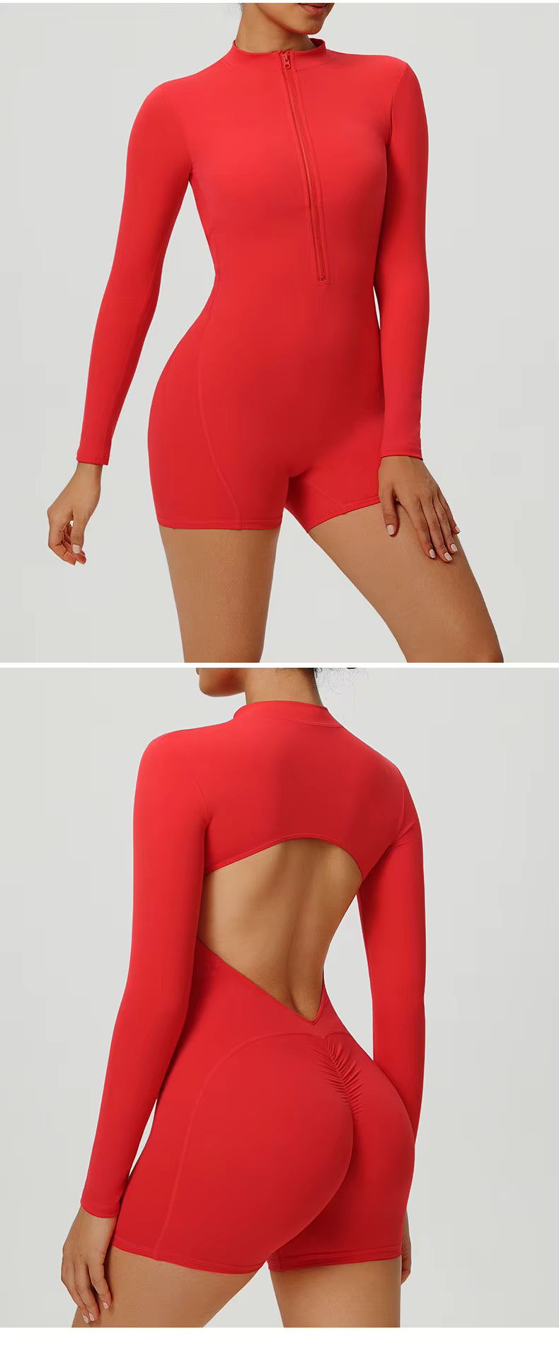 SculptFit Long Sleeve V-Back Zip Jumpsuit