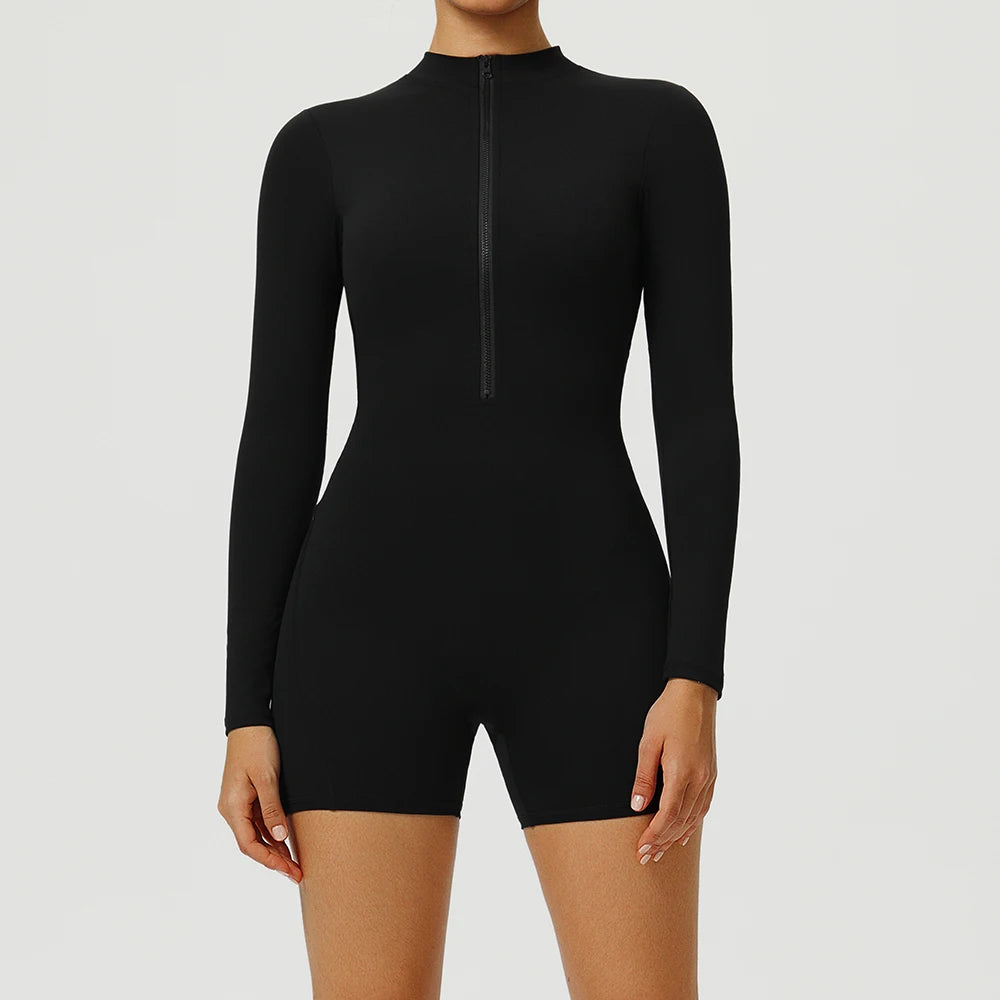 SculptFit Long Sleeve V-Back Zip Jumpsuit