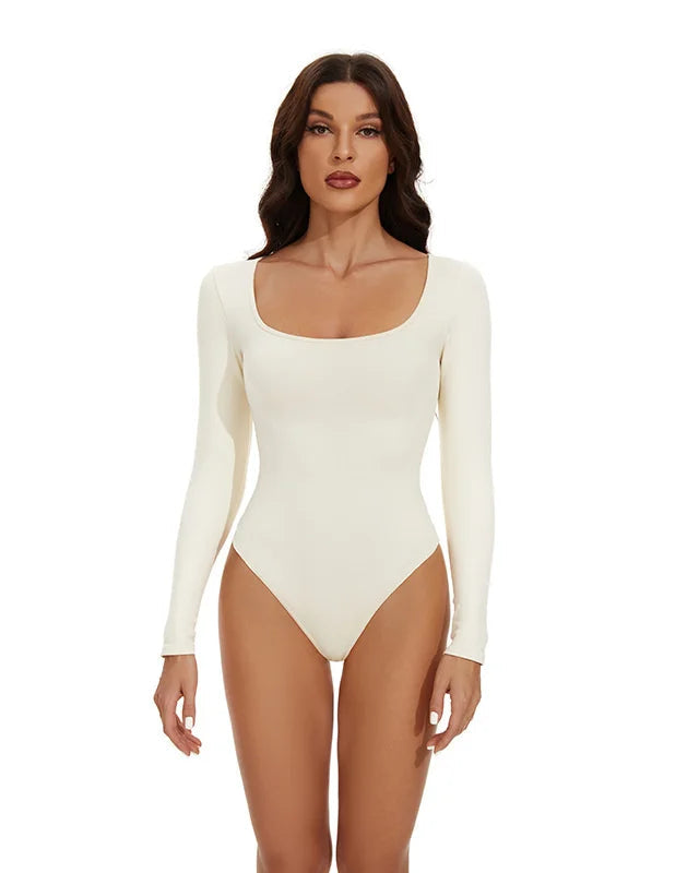 Sculpt Square Neck Long Sleeve Shapewear Thong Bodysuit