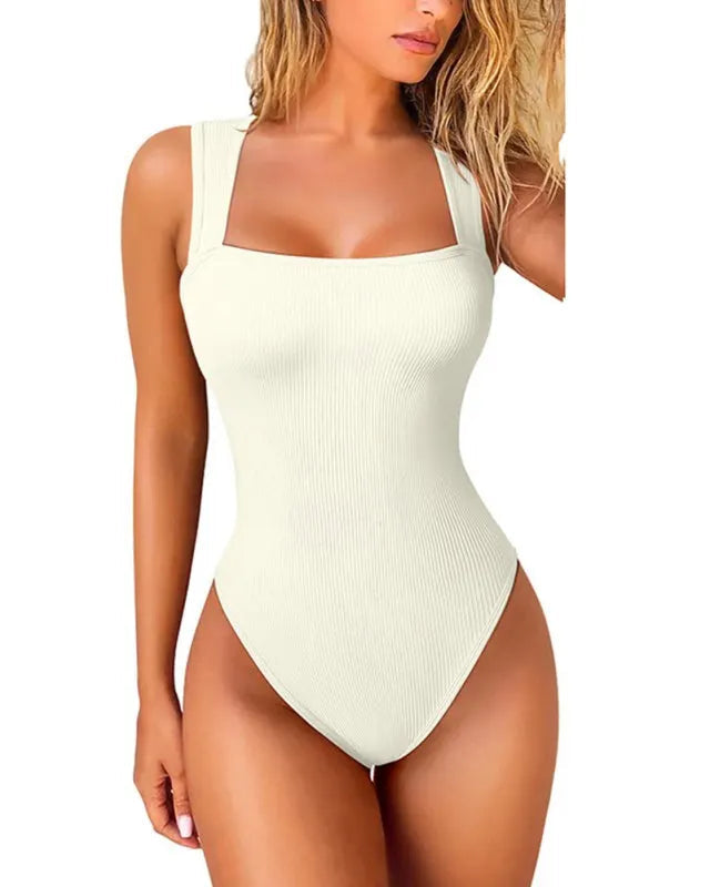 Sculpt Square Neck T-Strap Ribbed Shapewear Bodysuit