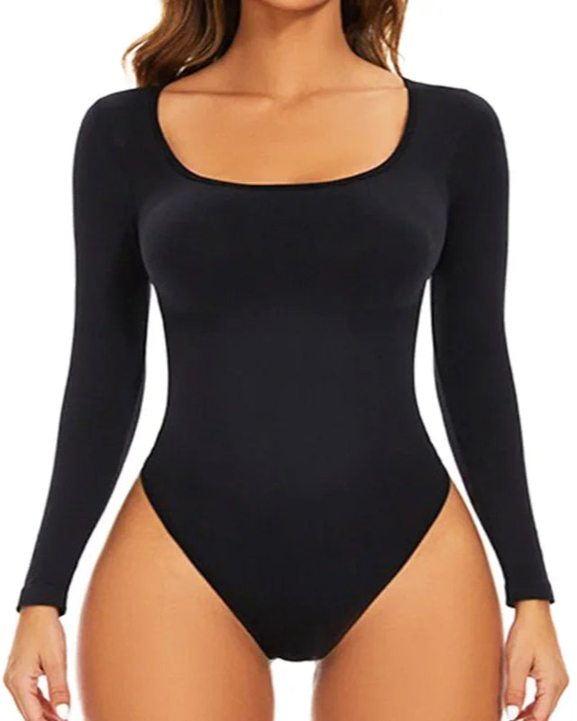 Sculpt Square Neck Long Sleeve Shapewear Thong Bodysuit