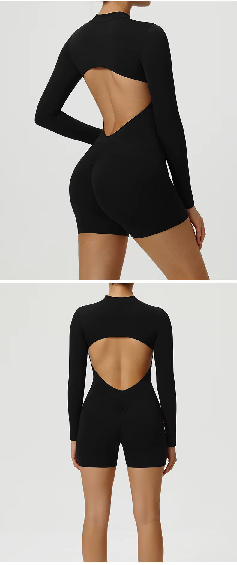 SculptFit Long Sleeve V-Back Zip Jumpsuit