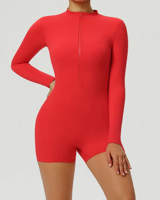 SculptFit Long Sleeve V-Back Zip Jumpsuit