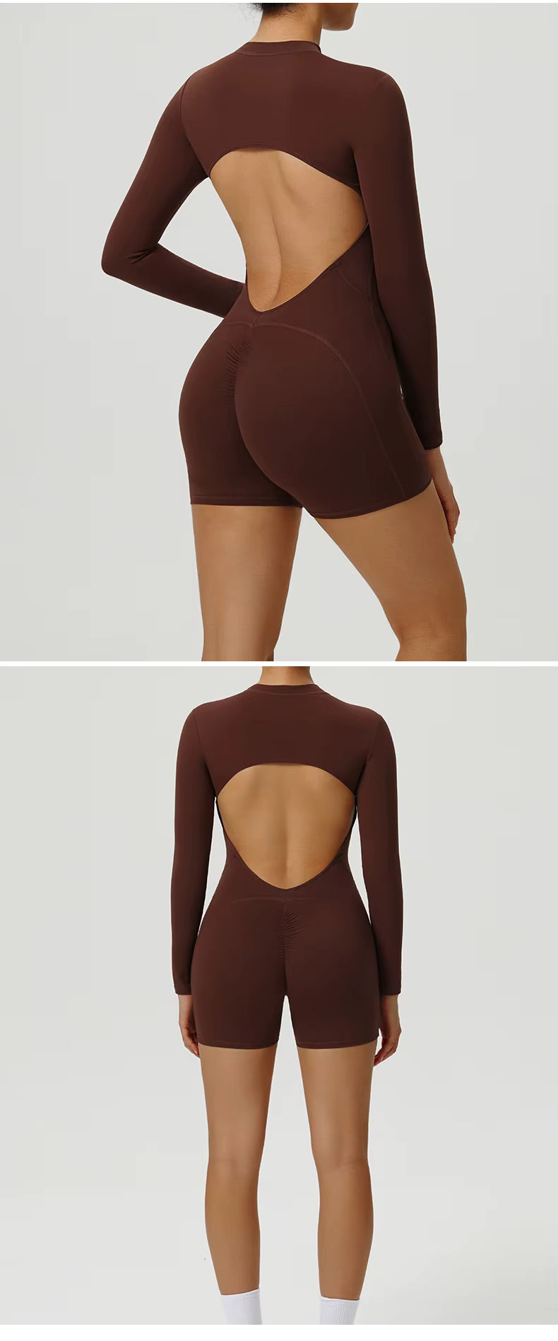 SculptFit Long Sleeve V-Back Zip Jumpsuit