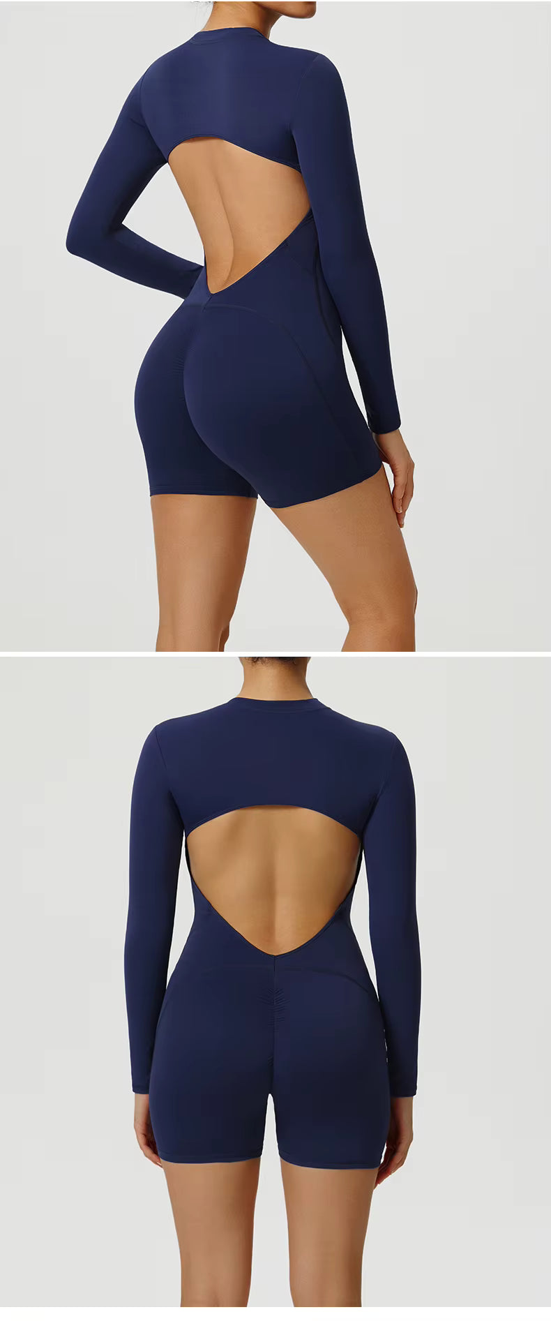 SculptFit Long Sleeve V-Back Zip Jumpsuit