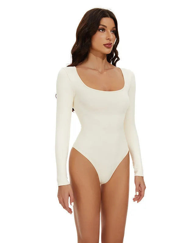 Sculpt Square Neck Long Sleeve Shapewear Thong Bodysuit