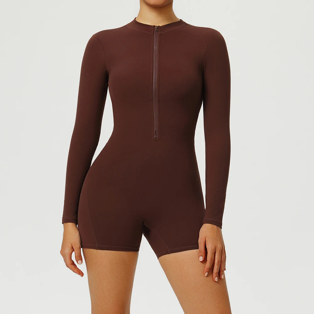 SculptFit Long Sleeve V-Back Zip Jumpsuit
