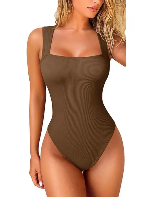 Sculpt Square Neck T-Strap Ribbed Shapewear Bodysuit