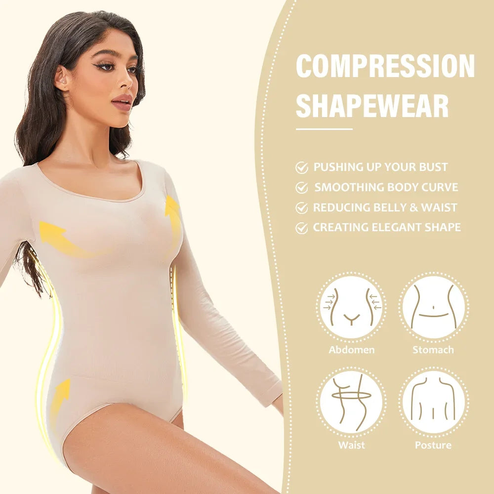 WonderSculpt Butt Lifter Long Sleeve Shapewear Bodysuit
