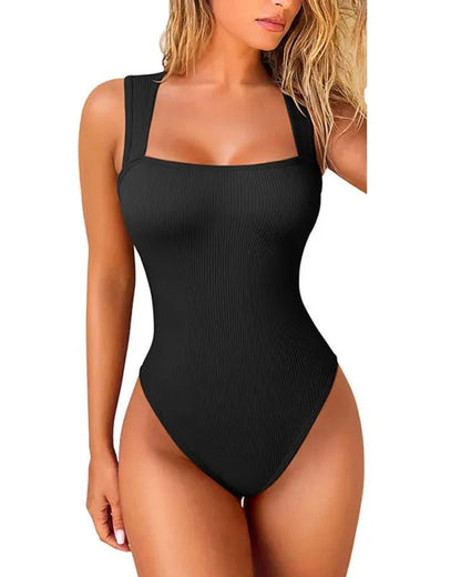 Sculpt Square Neck T-Strap Ribbed Shapewear Bodysuit