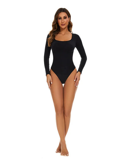 Sculpt Square Neck Long Sleeve Shapewear Thong Bodysuit