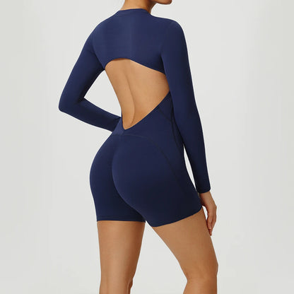 SculptFit Long Sleeve V-Back Zip Jumpsuit