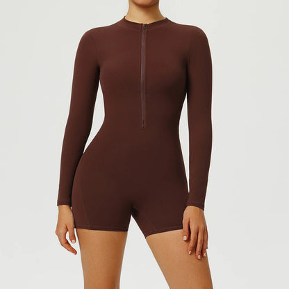 SculptFit Long Sleeve V-Back Zip Jumpsuit